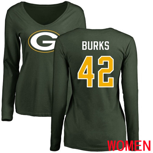 Green Bay Packers Green Women #42 Burks Oren Name And Number Logo Nike NFL Long Sleeve T Shirt